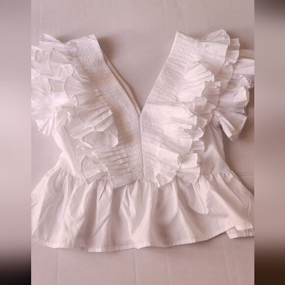 Par Violet V-neck Ruffle Peplum Top in White - Picture 10 of 13